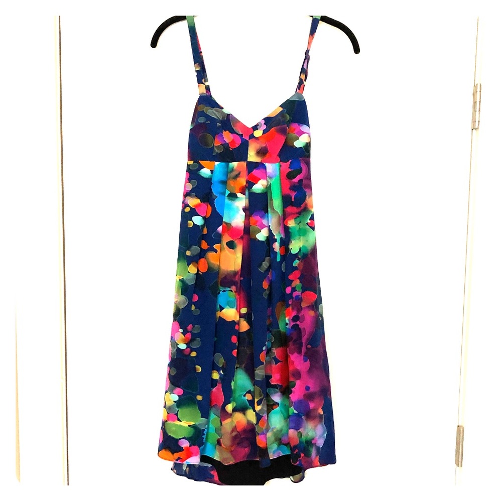 Colorful silk-like dress with a tie-up back